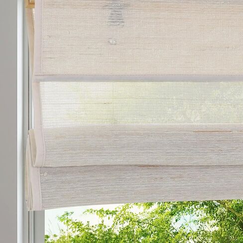 LANTIME ظلال رومانية لاسلكية للنافذة، ستائر نوافذ منسوجة من الكتان الطبيعي النقي من الكتان الطبيعي، ظلال نافذة معتمة مبطنة سهلة التركيب لباب المطبخ المنزلي، ليون in Kuwait