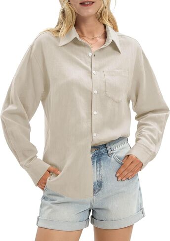 Women's Linen Shirts Casual Button Down Linen Tops for Women Long Sleeve Loose Fit for Summer Beach Vacation in Saudi Arabia