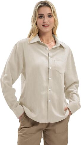 Women's Linen Shirts Casual Button Down Linen Tops for Women Long Sleeve Loose Fit for Summer Beach Vacation in Saudi Arabia