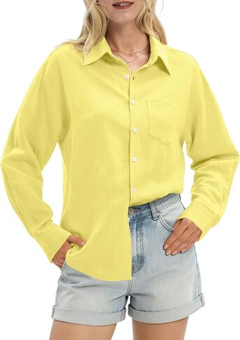 Women's Linen Shirts Casual Button Down Linen Tops for Women Long Sleeve Loose Fit for Summer Beach Vacation in Saudi Arabia