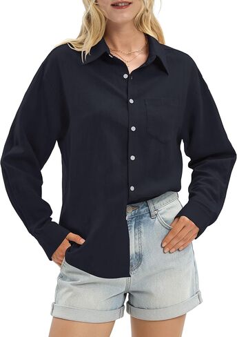 Women's Linen Shirts Casual Button Down Linen Tops for Women Long Sleeve Loose Fit for Summer Beach Vacation in Saudi Arabia