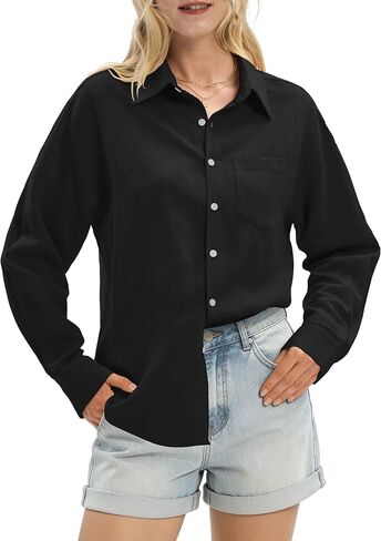Women's Linen Shirts Casual Button Down Linen Tops for Women Long Sleeve Loose Fit for Summer Beach Vacation in Saudi Arabia