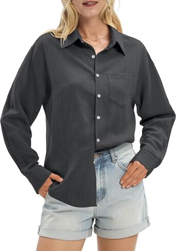 Women's Linen Shirts Casual Button Down Linen Tops for Women Long Sleeve Loose Fit for Summer Beach Vacation in Saudi Arabia