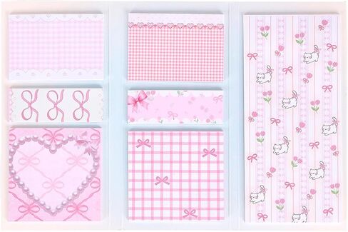 Sticky Notes Set, Blue and Pink, Gingham Pattern with Bow Design, Multi-Size Memo Pads for Planners and Journaling for Work Study School Supplies Adults Office (Blue) in Saudi Arabia