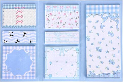 Sticky Notes Set, Blue and Pink, Gingham Pattern with Bow Design, Multi-Size Memo Pads for Planners and Journaling for Work Study School Supplies Adults Office (Blue) in Kuwait