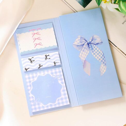Sticky Notes Set, Blue and Pink, Gingham Pattern with Bow Design, Multi-Size Memo Pads for Planners and Journaling for Work Study School Supplies Adults Office (Blue) in Kuwait