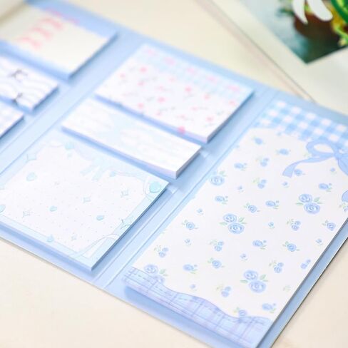 Sticky Notes Set, Blue and Pink, Gingham Pattern with Bow Design, Multi-Size Memo Pads for Planners and Journaling for Work Study School Supplies Adults Office (Blue) in Kuwait