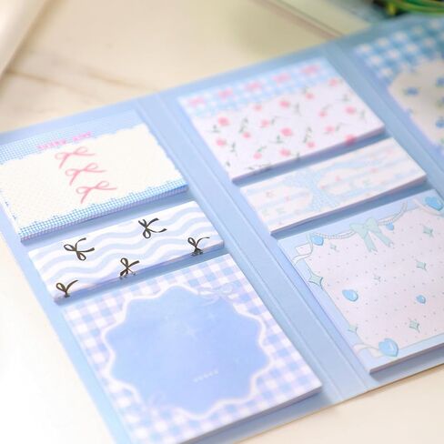 Sticky Notes Set, Blue and Pink, Gingham Pattern with Bow Design, Multi-Size Memo Pads for Planners and Journaling for Work Study School Supplies Adults Office (Blue) in Kuwait