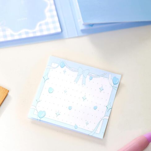 Sticky Notes Set, Blue and Pink, Gingham Pattern with Bow Design, Multi-Size Memo Pads for Planners and Journaling for Work Study School Supplies Adults Office (Blue) in Kuwait