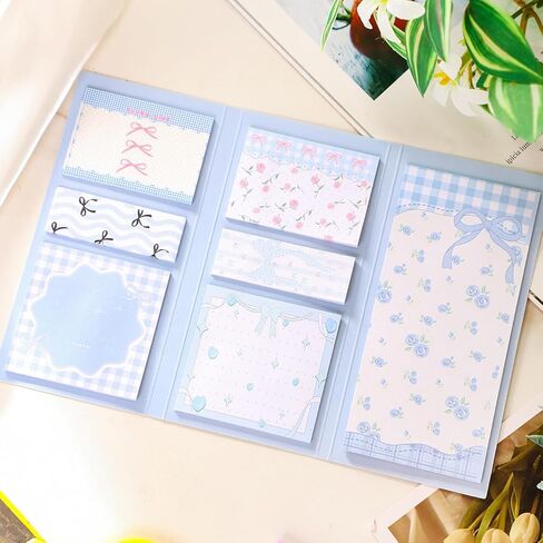 Sticky Notes Set, Blue and Pink, Gingham Pattern with Bow Design, Multi-Size Memo Pads for Planners and Journaling for Work Study School Supplies Adults Office (Blue) in Kuwait