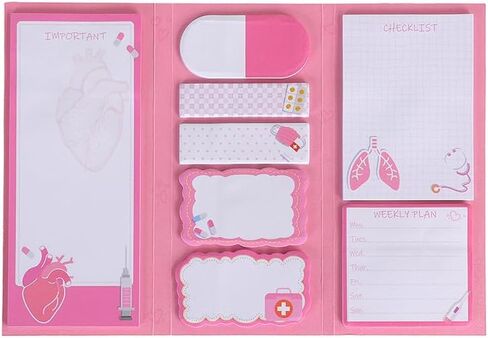 Sticky Notes Set, Blue and Pink, Gingham Pattern with Bow Design, Multi-Size Memo Pads for Planners and Journaling for Work Study School Supplies Adults Office (Blue) in Kuwait