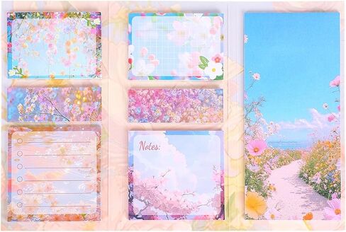 Sticky Notes Set, Blue and Pink, Gingham Pattern with Bow Design, Multi-Size Memo Pads for Planners and Journaling for Work Study School Supplies Adults Office (Blue) in Kuwait