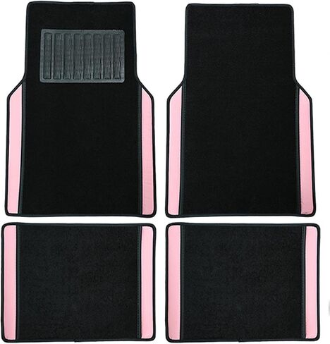 4 Piece Black and Pink Car Floor Mats,PU Leather Waterproof Anti-Slip Auto Mats,Front & Rear Car Liners,Universal Fit for Most Vehicles in Saudi Arabia