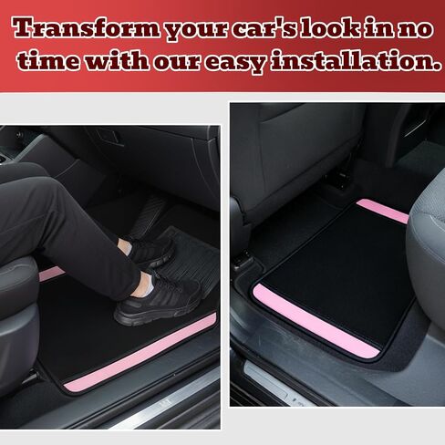 4 Piece Black and Pink Car Floor Mats,PU Leather Waterproof Anti-Slip Auto Mats,Front & Rear Car Liners,Universal Fit for Most Vehicles in Saudi Arabia