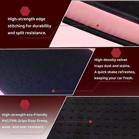 4 Piece Black and Pink Car Floor Mats,PU Leather Waterproof Anti-Slip Auto Mats,Front & Rear Car Liners,Universal Fit for Most Vehicles in Saudi Arabia