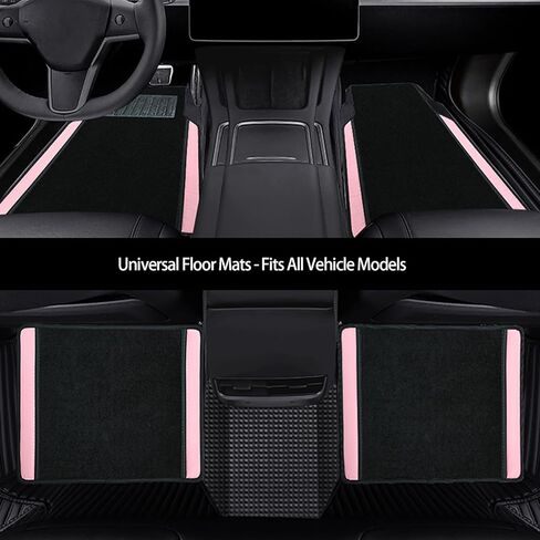 4 Piece Black and Pink Car Floor Mats,PU Leather Waterproof Anti-Slip Auto Mats,Front & Rear Car Liners,Universal Fit for Most Vehicles in Saudi Arabia