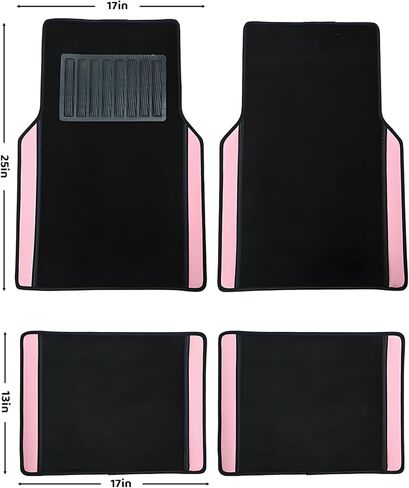 4 Piece Black and Pink Car Floor Mats,PU Leather Waterproof Anti-Slip Auto Mats,Front & Rear Car Liners,Universal Fit for Most Vehicles in Saudi Arabia
