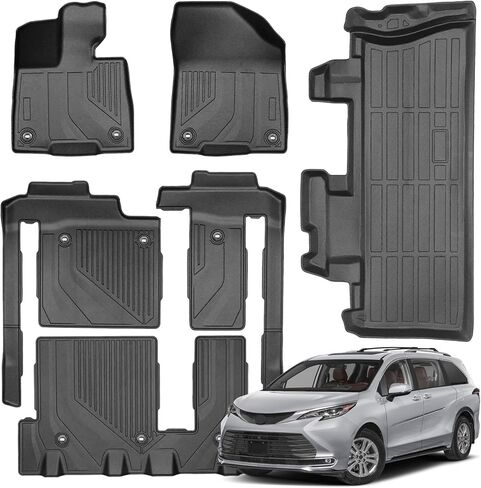 Floor Mats & Cargo Liner for Toyota Sienna 2021-2025 LE/XLE(Only for 8 Seat) Full Set All Weather TPE Custom Fit Floor Liner for Sienna 8 Seat 1st, 2nd and 3rd Row and Trunk in Saudi Arabia