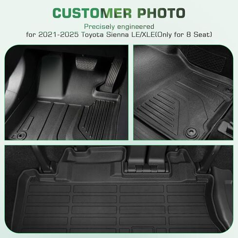 Floor Mats & Cargo Liner for Toyota Sienna 2021-2025 LE/XLE(Only for 8 Seat) Full Set All Weather TPE Custom Fit Floor Liner for Sienna 8 Seat 1st, 2nd and 3rd Row and Trunk in Saudi Arabia