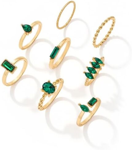 Boho Cubic Zirconia Stackable Rings for Women Dainty Crystal Knuckle Ring Set 8Pcs Vintage Gold Silver Statement Wedding Engagement Rings Pack in Kuwait