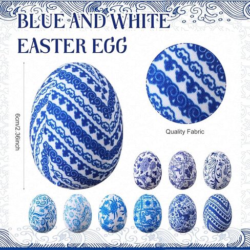 18 Pcs Chinoiserie Fabric Eggs Blue and White Floral Easter Egg Ornaments 2.36 Inch Blue and White Chinoiserie Decor for Easter Basket Fillers Spring Home Party Decor in Saudi Arabia