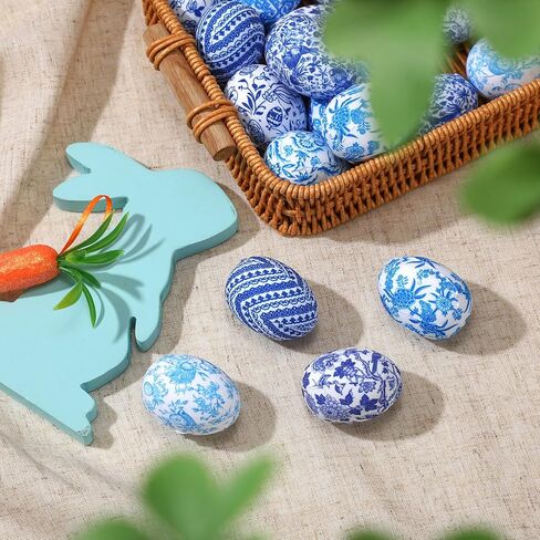 18 Pcs Chinoiserie Fabric Eggs Blue and White Floral Easter Egg Ornaments 2.36 Inch Blue and White Chinoiserie Decor for Easter Basket Fillers Spring Home Party Decor in Saudi Arabia