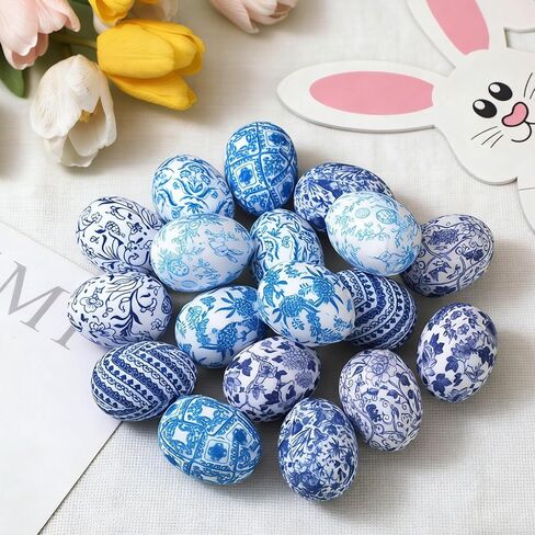 18 Pcs Chinoiserie Fabric Eggs Blue and White Floral Easter Egg Ornaments 2.36 Inch Blue and White Chinoiserie Decor for Easter Basket Fillers Spring Home Party Decor in Saudi Arabia