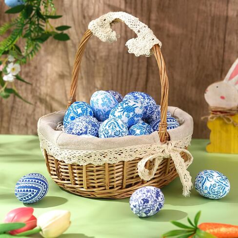 18 Pcs Chinoiserie Fabric Eggs Blue and White Floral Easter Egg Ornaments 2.36 Inch Blue and White Chinoiserie Decor for Easter Basket Fillers Spring Home Party Decor in Saudi Arabia