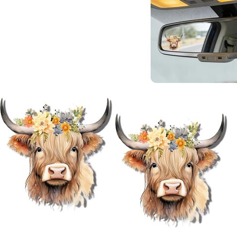 2Pack Highland Cow Car Mirror Decal - Cute Moo-tivational Rear View Mirror Sticker,Waterproof Vinyl Car Decals,Cows Car Accessories Decor,Highland Cow Lovers Gifts for Women Men in Saudi Arabia