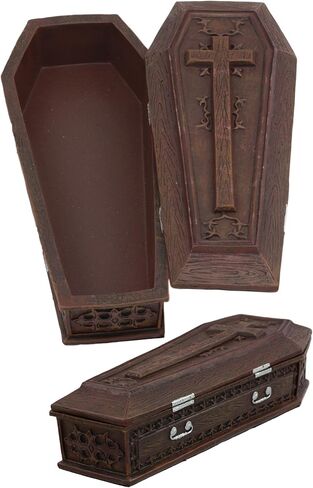 صندوق مجوهرات مزخرف من Ebros Vampire Dracula Crucifix Coffin صندوق مجوهرات Rest In Peace Casket Trinket Box تمثال مقاس 8 بوصات L Ossuary Macabre Halloween متعطش للدماء in Saudi Arabia