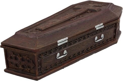 صندوق مجوهرات مزخرف من Ebros Vampire Dracula Crucifix Coffin صندوق مجوهرات Rest In Peace Casket Trinket Box تمثال مقاس 8 بوصات L Ossuary Macabre Halloween متعطش للدماء in Saudi Arabia