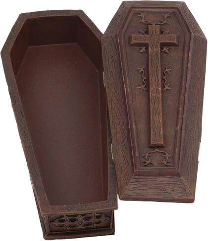 صندوق مجوهرات مزخرف من Ebros Vampire Dracula Crucifix Coffin صندوق مجوهرات Rest In Peace Casket Trinket Box تمثال مقاس 8 بوصات L Ossuary Macabre Halloween متعطش للدماء in Saudi Arabia