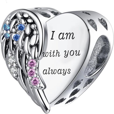Heart Angel Wing Memorial Charm Colorful birthtones Bead Compatible with Pandora Bracelet Remembrance Present for Women in Saudi Arabia