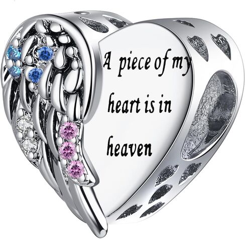 Heart Angel Wing Memorial Charm Colorful birthtones Bead Compatible with Pandora Bracelet Remembrance Present for Women in Saudi Arabia