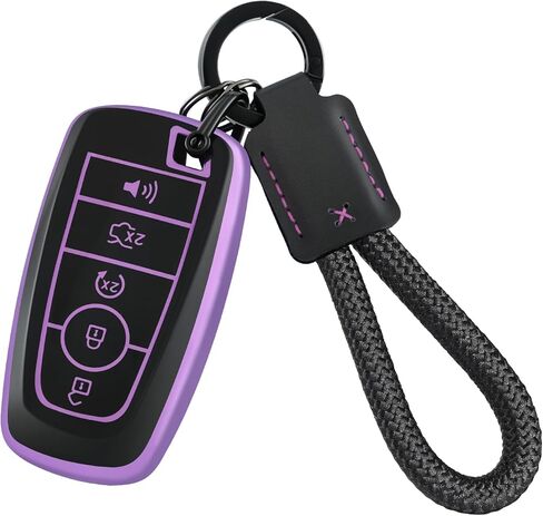 EnerCharge for Ford Key Fob Cover with Keychain, Black TPU Key Case Shell for Ford Explorer Fusion Escape Edge Expedition F150 F250 F350 F450 F550 Maverick Mustang (Black Purple) in Saudi Arabia