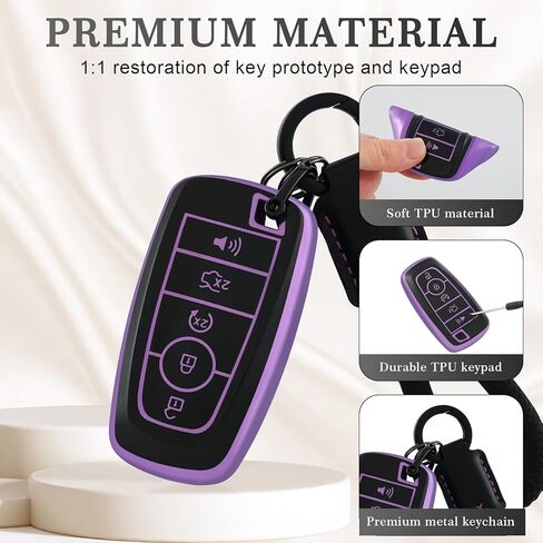 EnerCharge for Ford Key Fob Cover with Keychain, Black TPU Key Case Shell for Ford Explorer Fusion Escape Edge Expedition F150 F250 F350 F450 F550 Maverick Mustang (Black Purple) in Saudi Arabia
