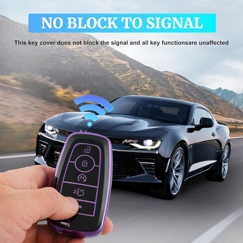 EnerCharge for Ford Key Fob Cover with Keychain, Black TPU Key Case Shell for Ford Explorer Fusion Escape Edge Expedition F150 F250 F350 F450 F550 Maverick Mustang (Black Purple) in Saudi Arabia