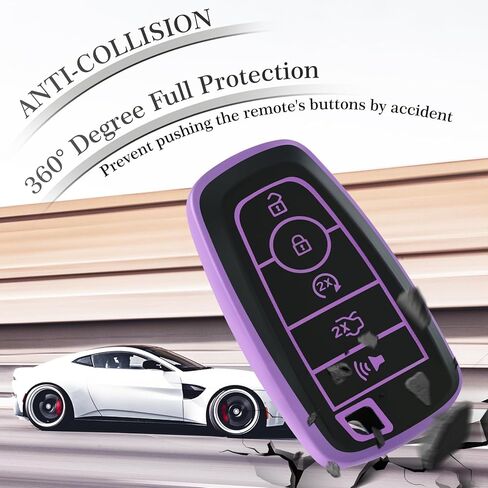 EnerCharge for Ford Key Fob Cover with Keychain, Black TPU Key Case Shell for Ford Explorer Fusion Escape Edge Expedition F150 F250 F350 F450 F550 Maverick Mustang (Black Purple) in Saudi Arabia