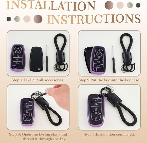 EnerCharge for Ford Key Fob Cover with Keychain, Black TPU Key Case Shell for Ford Explorer Fusion Escape Edge Expedition F150 F250 F350 F450 F550 Maverick Mustang (Black Purple) in Saudi Arabia