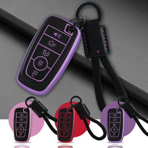 EnerCharge for Ford Key Fob Cover with Keychain, Black TPU Key Case Shell for Ford Explorer Fusion Escape Edge Expedition F150 F250 F350 F450 F550 Maverick Mustang (Black Purple) in Saudi Arabia