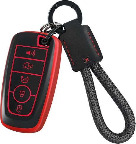 EnerCharge for Ford Key Fob Cover with Keychain, Black TPU Key Case Shell for Ford Explorer Fusion Escape Edge Expedition F150 F250 F350 F450 F550 Maverick Mustang (Black Purple) in Saudi Arabia
