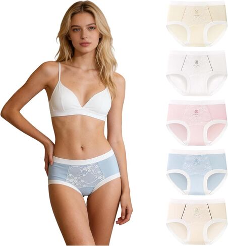 Cute Cartoon Cotton Womens Underwear for Women 5 Packs Panties Kawaii Floral Bear Lace Flowers in Saudi Arabia