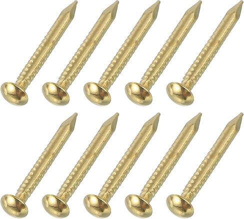uxcell 50Pcs Small Hardware Nails, 1.2 x 10mm Brass Round Head Nail Common Finishing Nail for Household Woodworking Picture Hanging DIY Projects, Gold in Saudi Arabia
