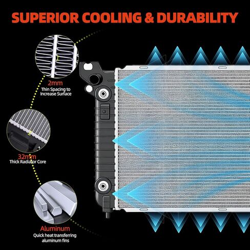 CU13398 Aluminum Radiator Compatible with 2014-2016 GMC Sierra 1500 2014-2016 Chevrolet Silverado 1500 2015-2016 Tahoe Suburban 2015-2016 Yukon XL 2015-2016 Cadillac Escalade ESV 5.3L 6.2L V8 CU13398 in Kuwait