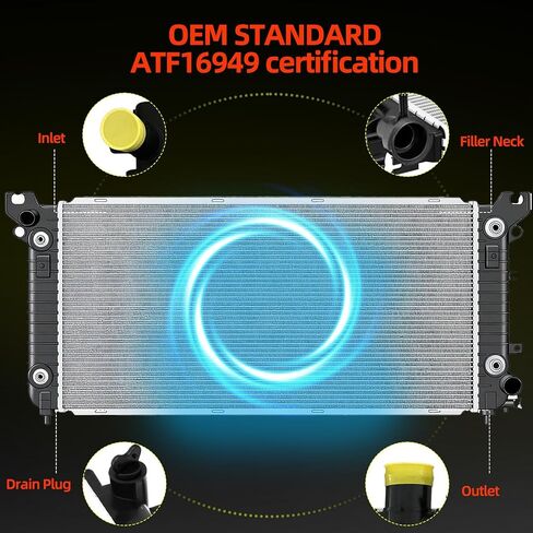 CU13398 Aluminum Radiator Compatible with 2014-2016 GMC Sierra 1500 2014-2016 Chevrolet Silverado 1500 2015-2016 Tahoe Suburban 2015-2016 Yukon XL 2015-2016 Cadillac Escalade ESV 5.3L 6.2L V8 CU13398 in Kuwait