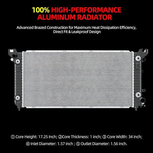 CU13398 Aluminum Radiator Compatible with 2014-2016 GMC Sierra 1500 2014-2016 Chevrolet Silverado 1500 2015-2016 Tahoe Suburban 2015-2016 Yukon XL 2015-2016 Cadillac Escalade ESV 5.3L 6.2L V8 CU13398 in Kuwait