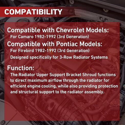 Radiator Upper Support Bracket Shroud Compatible with 1982-1992 Chevrolet Camaro Firebird 3rd Gen 3-Row Radiator Black Finish in Kuwait