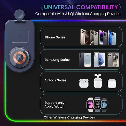 لوحة ماوس شحن لاسلكية 15 وات مع حامل هاتف ومحول طاقة 20 وات، لوحة ماوس ألعاب RGB، وضع 15 مصباحًا مقاس 31.5 بوصة × 11.8 بوصة، وسادة مكتب كبيرة الحجم XXL، سطح فائق النعومة، قاعدة مطاطية مضادة للانزلاق in Kuwait