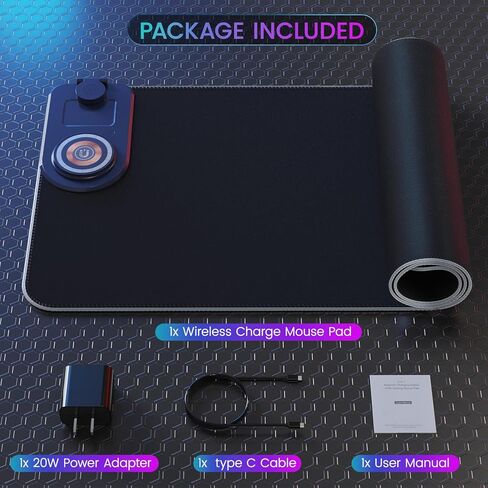 لوحة ماوس شحن لاسلكية 15 وات مع حامل هاتف ومحول طاقة 20 وات، لوحة ماوس ألعاب RGB، وضع 15 مصباحًا مقاس 31.5 بوصة × 11.8 بوصة، وسادة مكتب كبيرة الحجم XXL، سطح فائق النعومة، قاعدة مطاطية مضادة للانزلاق in Kuwait