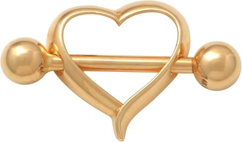 ANYGOLDS 14k Solid Gold Heart Barbell Nipple Piercing - 14 Gauge Body Jewelry With Heart & Screwball Closure - Cute & Dainty Ring - 1pcs in Kuwait